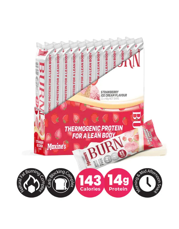 Maxine's Burn Protein Bars Ais Krim Strawberi 40g (Kotak 12) 