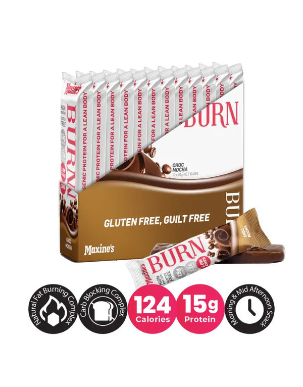 Maxine's Burn Protein Bars Choc Mocha 40g (Kotak 12) 