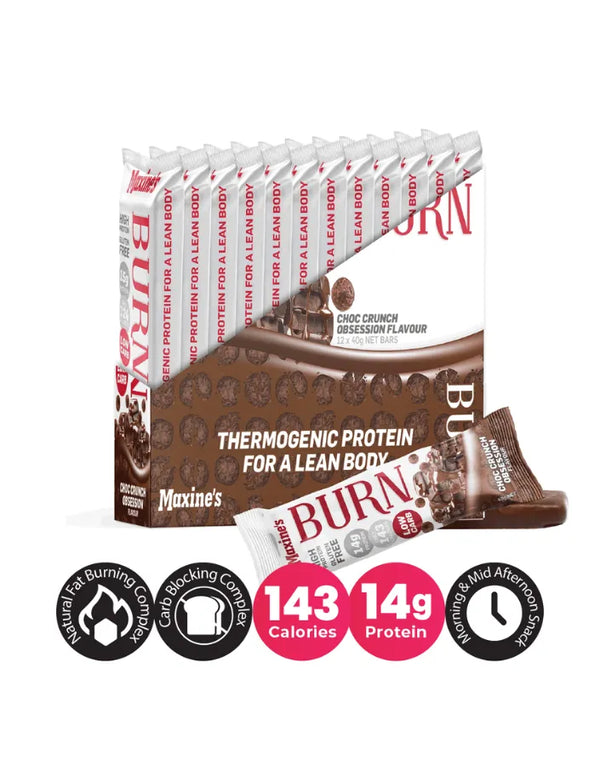 Maxine's Burn Protein Bars Choc Crunch Obsession 40g (Kotak 12) 