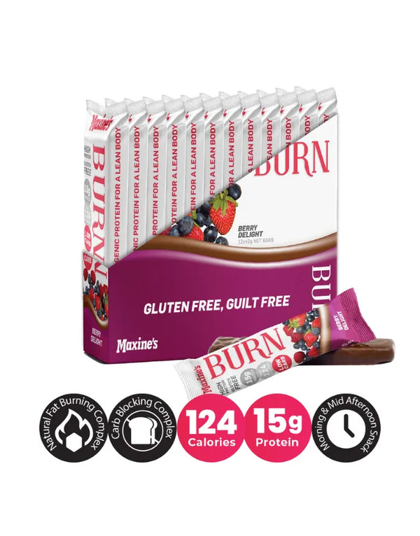 Maxine's Burn Protein Bars Berry Delight 40g (Kotak 12) 