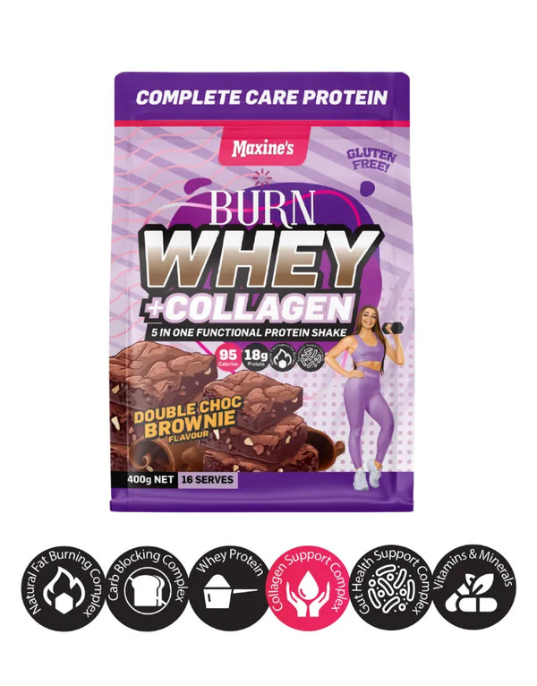 Maxine's Burn Whey + Collagen Protein Powder Double Choc Brownie 400g