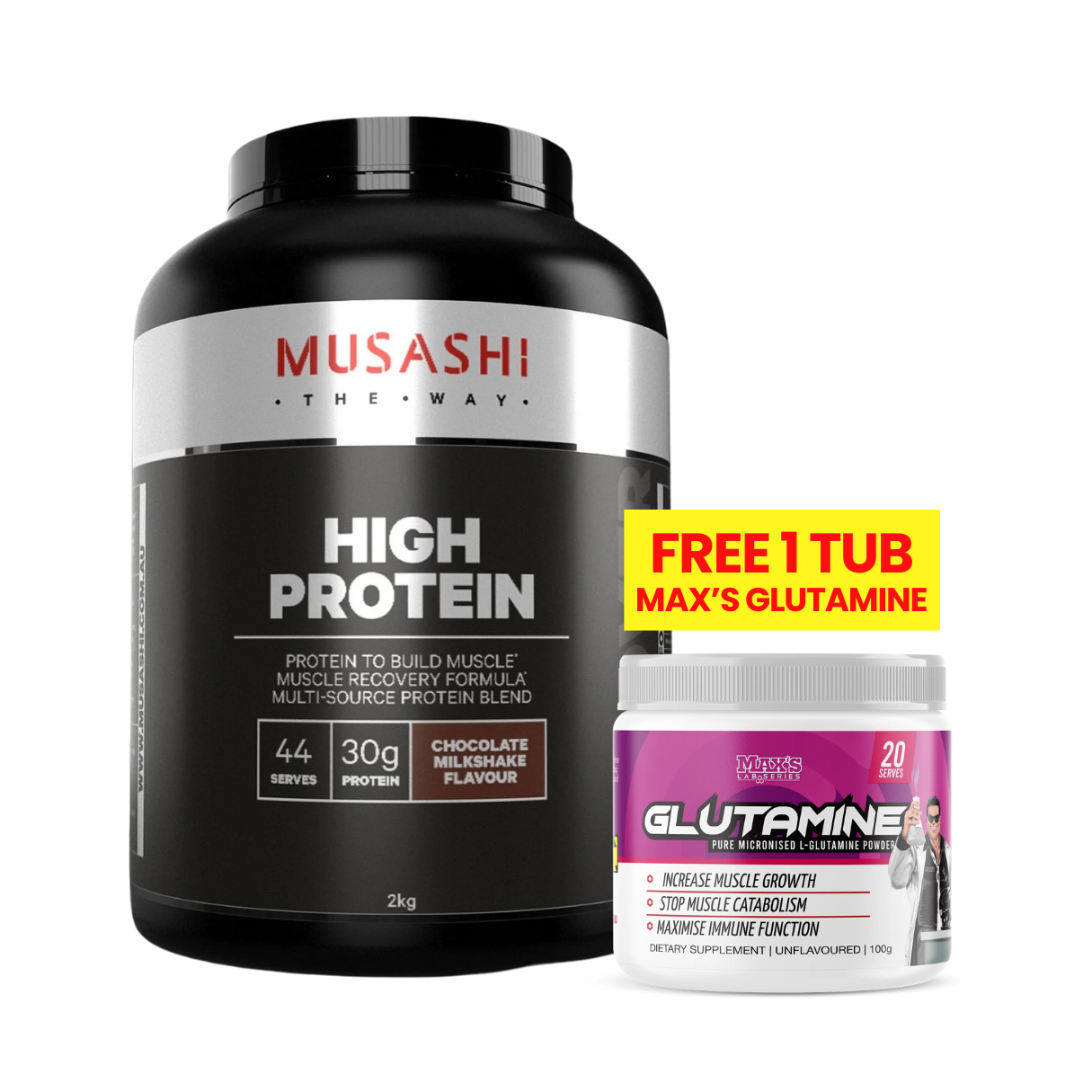 Musashi High Protein Powder Chocolate (2kg) (FOC Max's Glutamine)