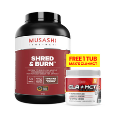 Musashi Shred & Burn Protein Powder Chocolate 2kg (FOC Max's CLA + MCT)