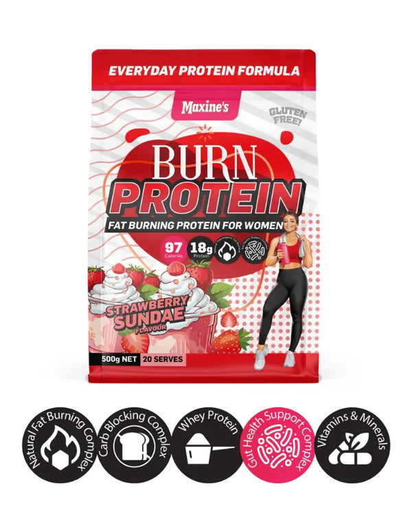 Maxine's Burn Protein Powder Strawberry Sundae 500g 