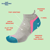 1000 Mile Activ Socklet Repreve Silver/Pink/Teal