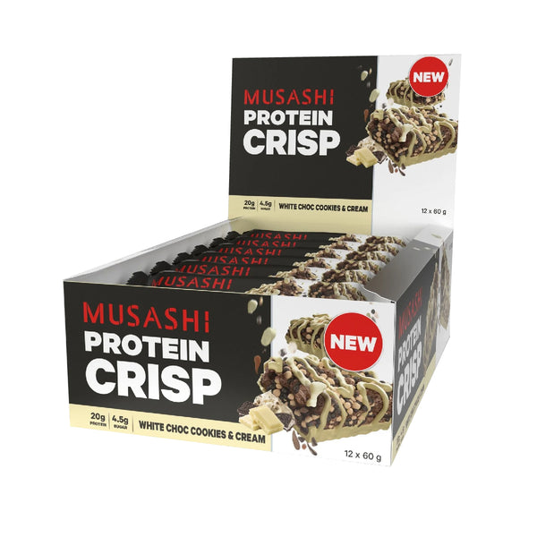 Musashi Protein Crisp White Choc Cookies &amp; Cream 60g (Kotak 12)