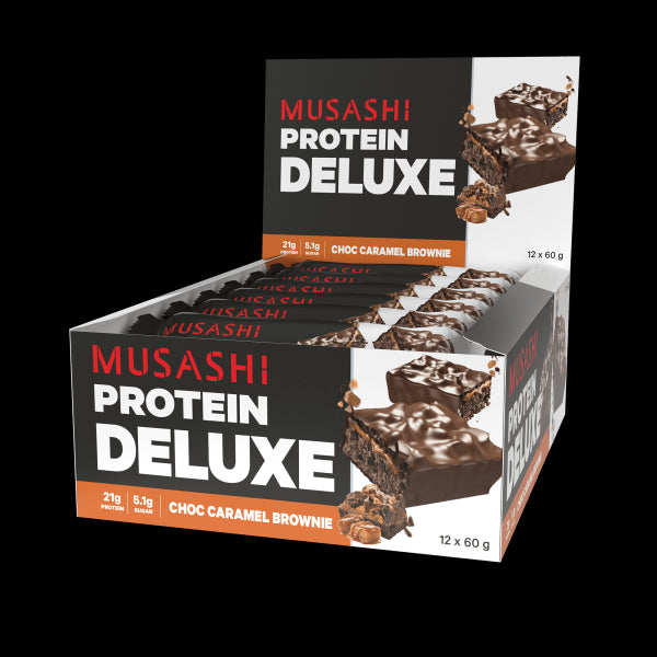 Musashi Deluxe Protein Choc Caramel Brownie 60g (Box of 12) [BBD: 06 Jul 2024]