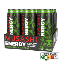 Musashi Energy Drink 500ml x 12 (Green Apple) Focus | Performance | Energy | Pre-Workout