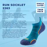 1000 Mile Run Socklet Single Layer Twin Pack Kingfisher/Navy