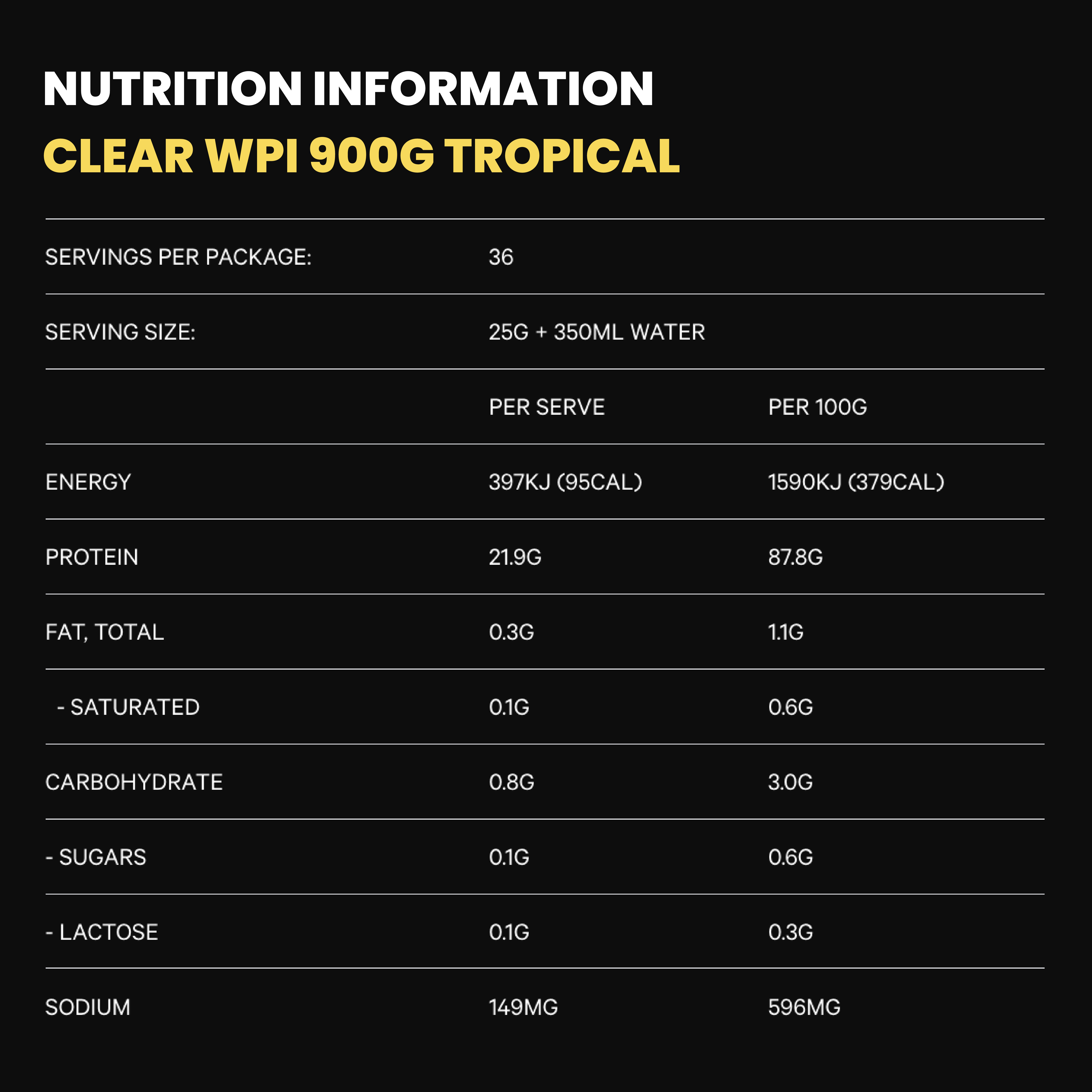 Musashi WPI Protein Water Tropical 900g