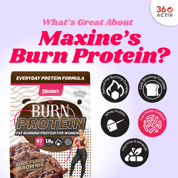 Maxine's Burn Protein Powder Choc Fudge Brownie (500g) – 360activ