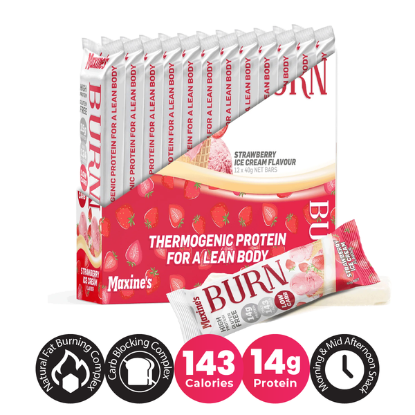 Maxine's Burn Protein Bars Strawberry Ice Cream 40g (Box of 12)