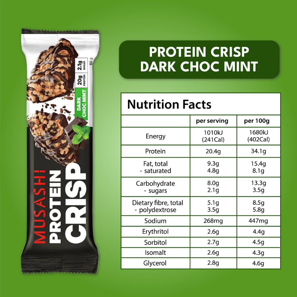 Musashi Protein Crisp Bar Dark Choc Mint 60g (Box of 12)