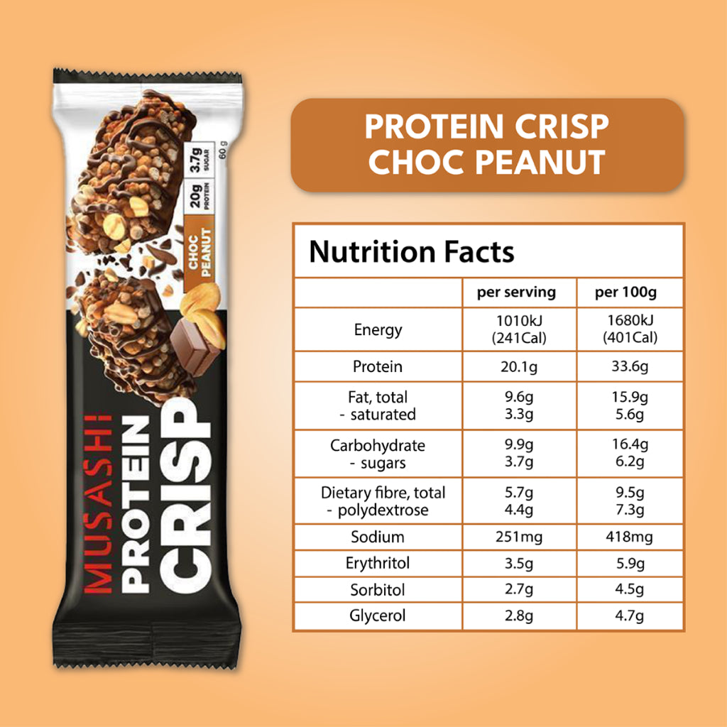 Musashi Protein Crisp Bar Choc Peanut 60g (Box of 12)