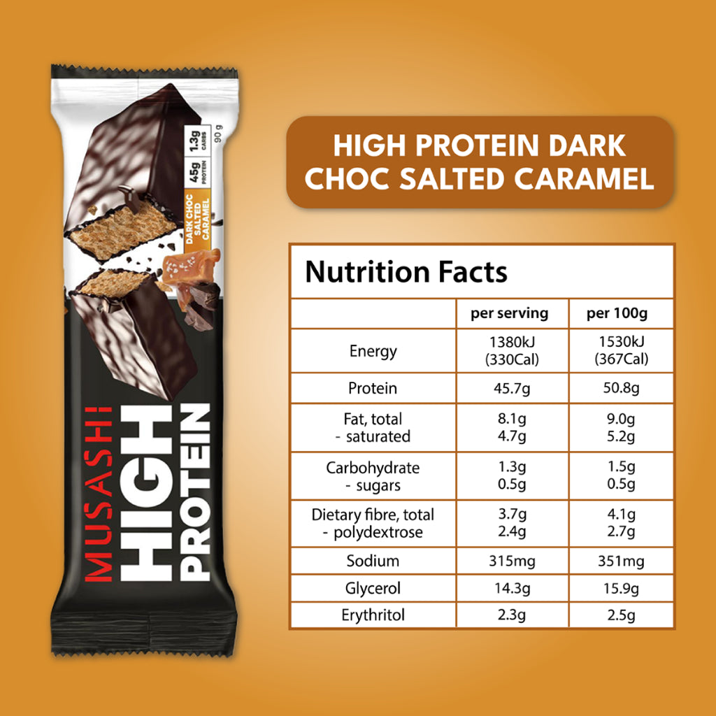 Musashi High Protein Bar Dark Choc Salted Caramel 90g (Box of 12)