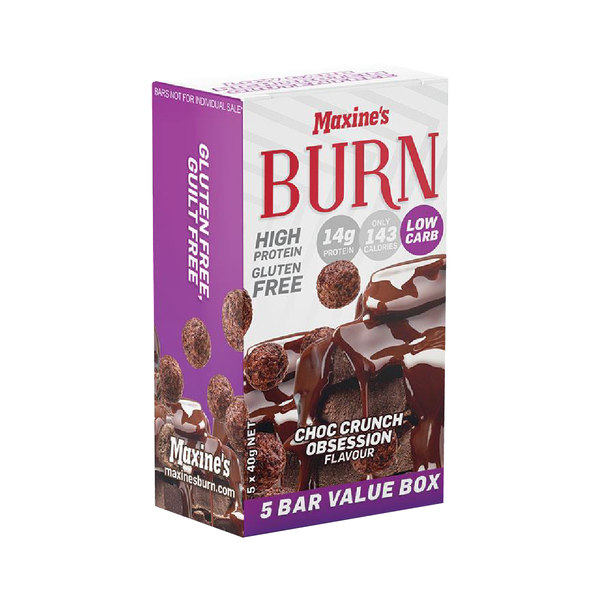 Maxine's Burn Protein Bars Choc Crunch Obsession 40g (Box of 5)