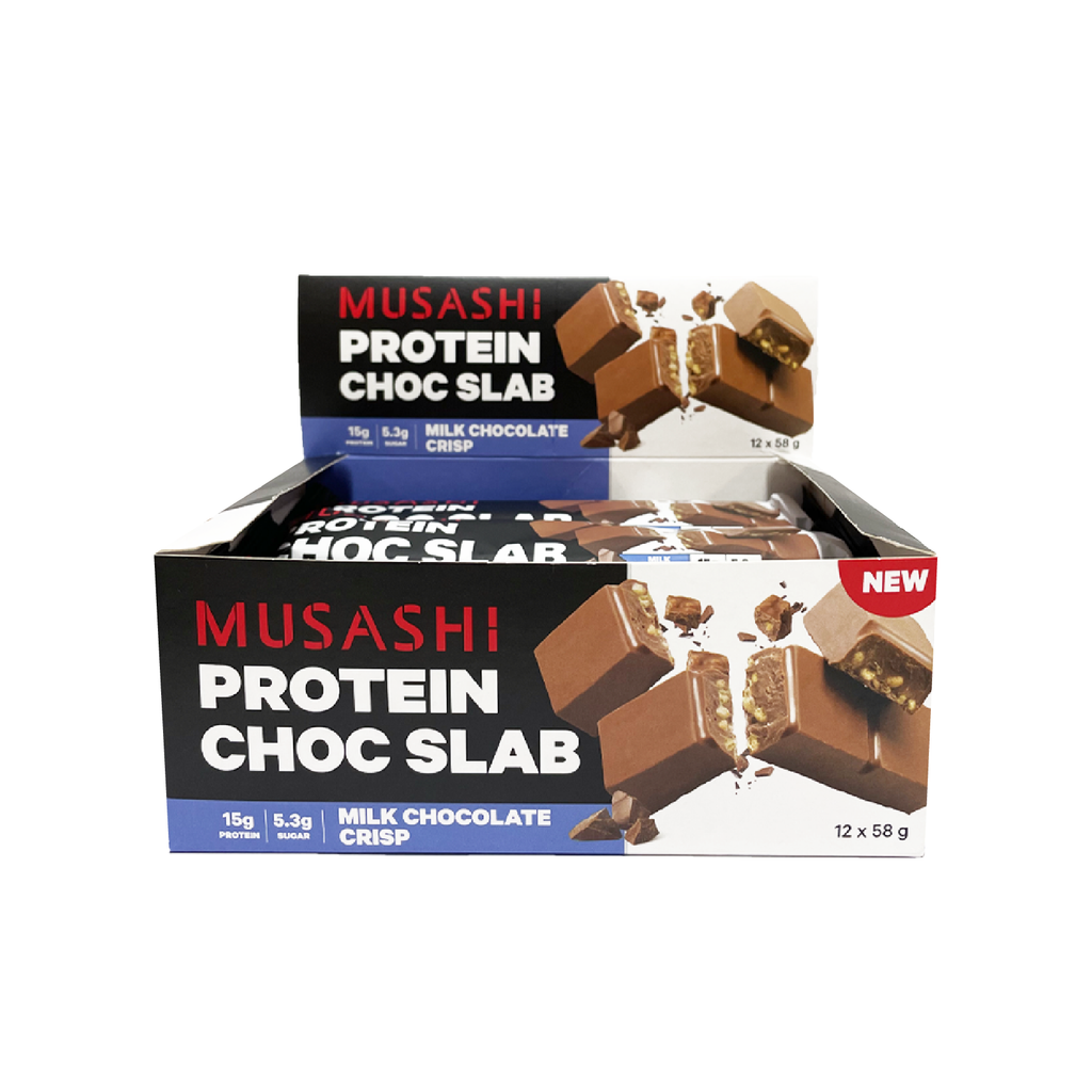 Musashi Protein Slab Bar Milk Chocolate Flavour 58g (Box of 12) 360activ