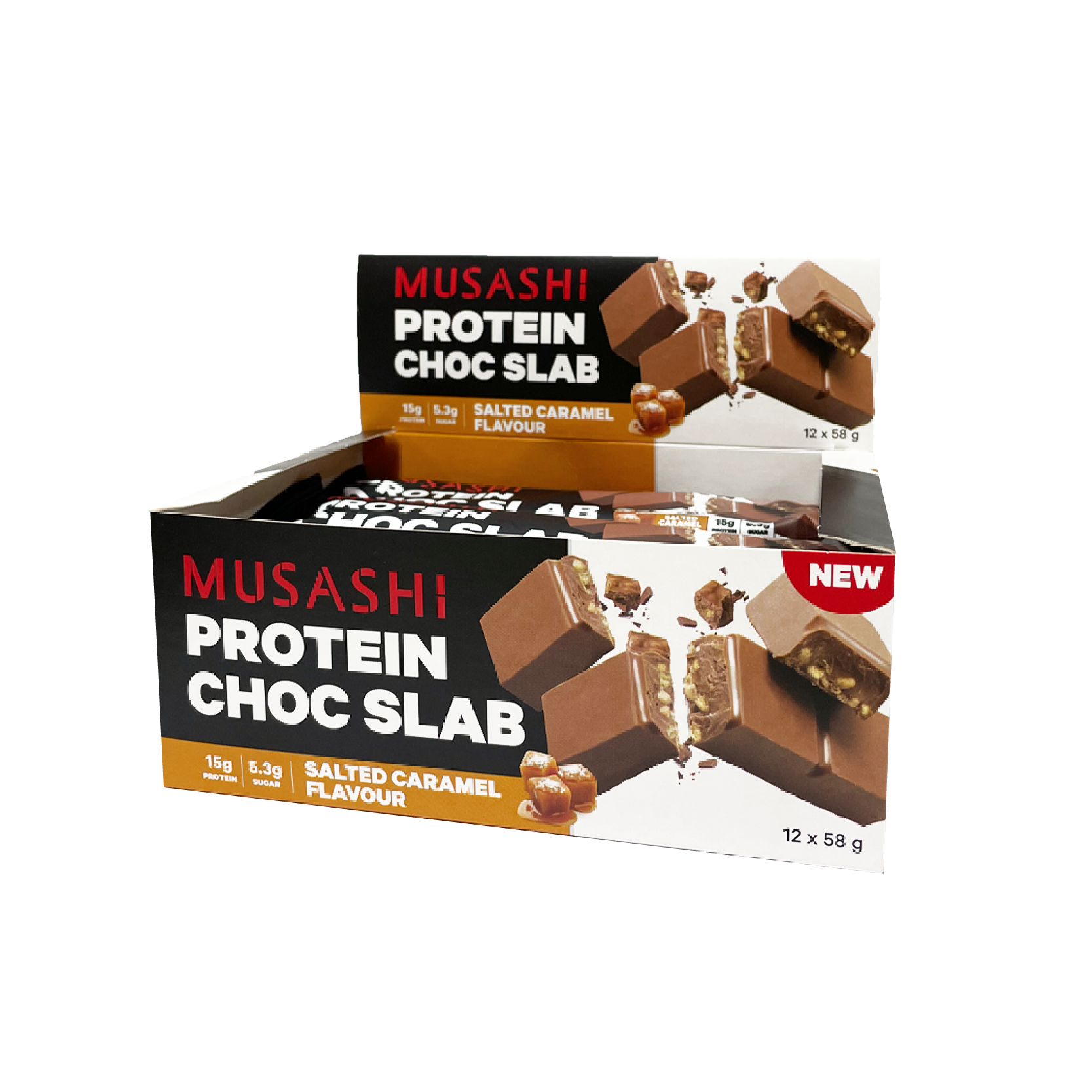 Musashi Protein Slab Bar Choc Salted Caramel Flavour 58g (Box of 12)