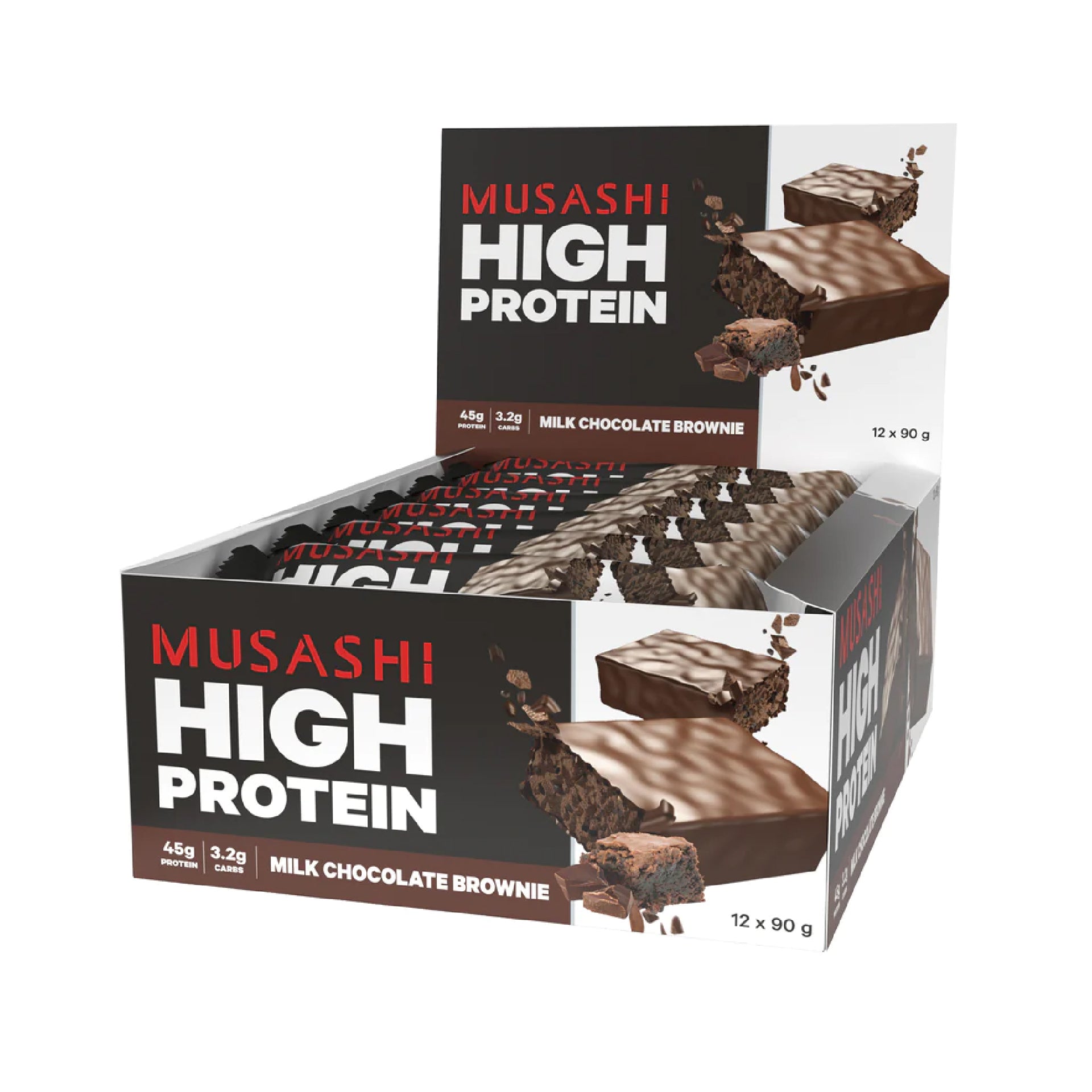 Musashi High Protein Bar Milk Choc Brownie 90g (Box of 12)