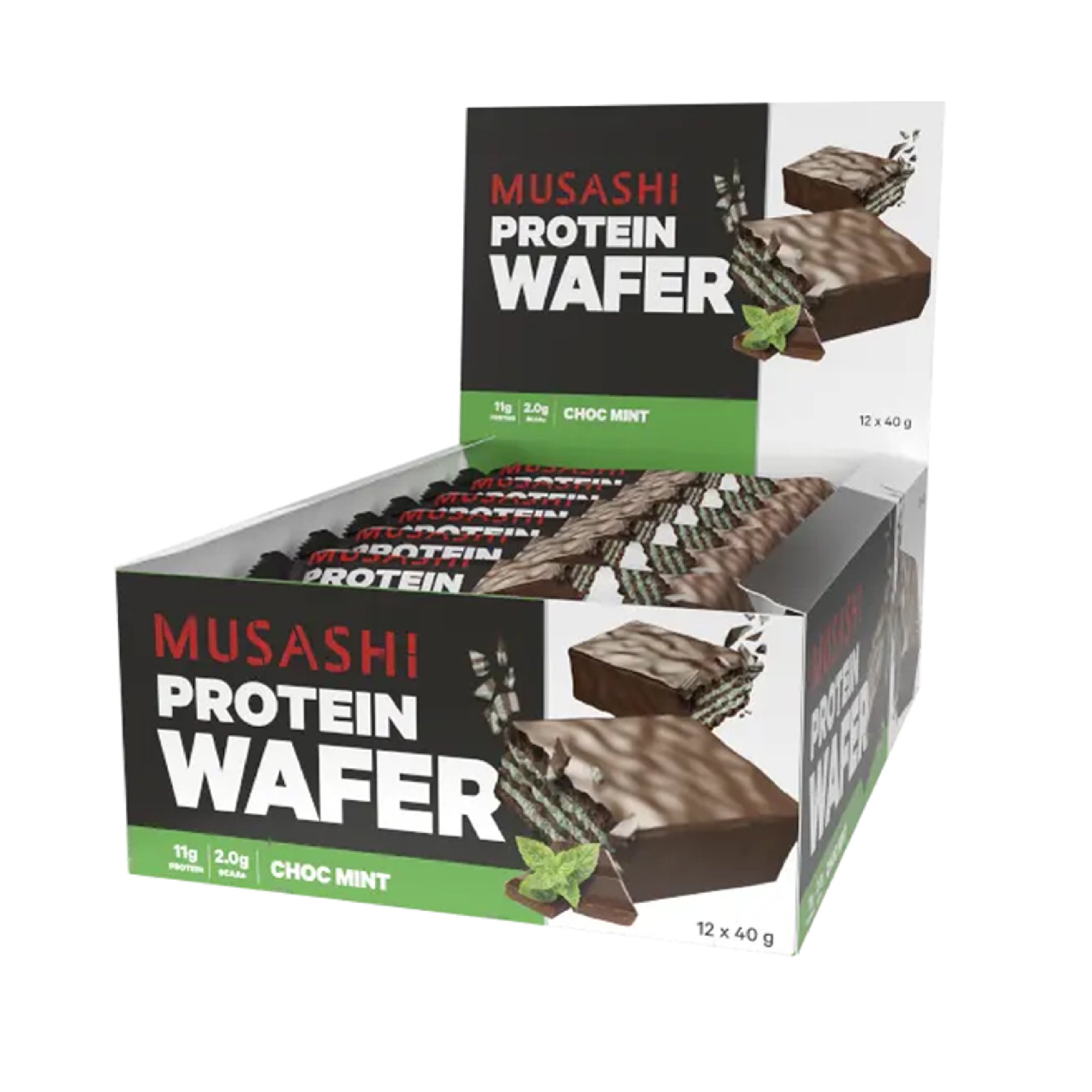 Musashi Protein Wafer Bar Choc Mint 40g (Box of 12) [BBD MAR 2025]