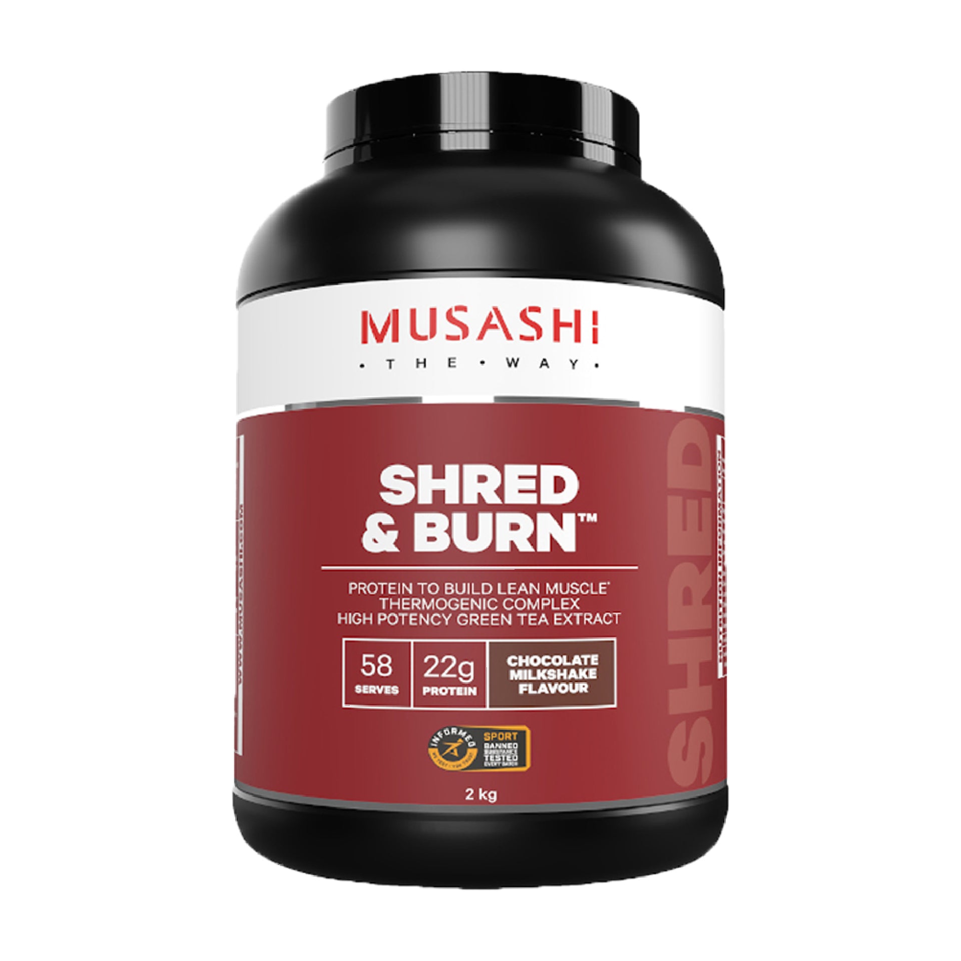 Musashi Shred & Burn Protein Powder Chocolate 2kg (FOC Max's CLA + MCT)