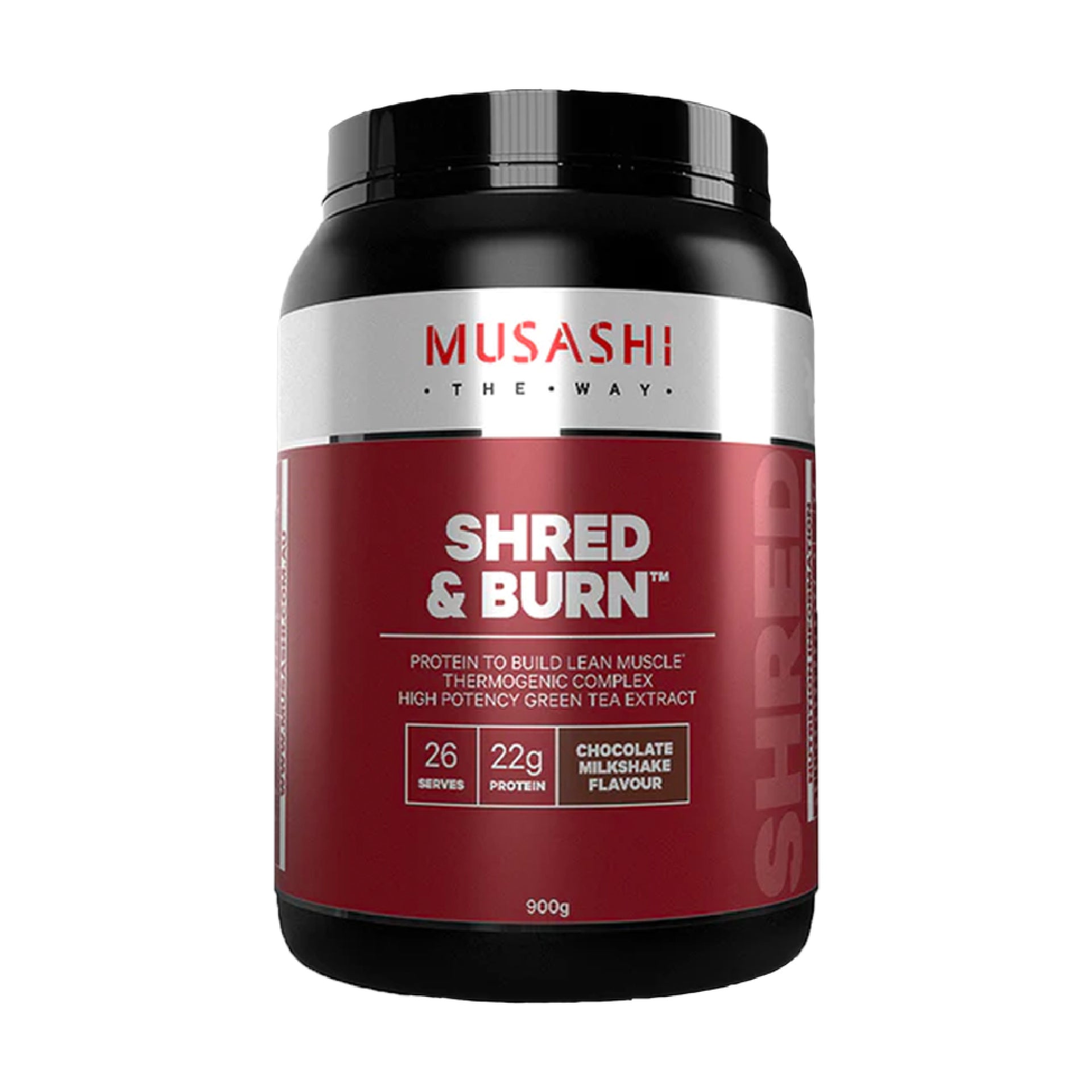 Musashi Shred & Burn Protein Powder, Chocolate, 900g