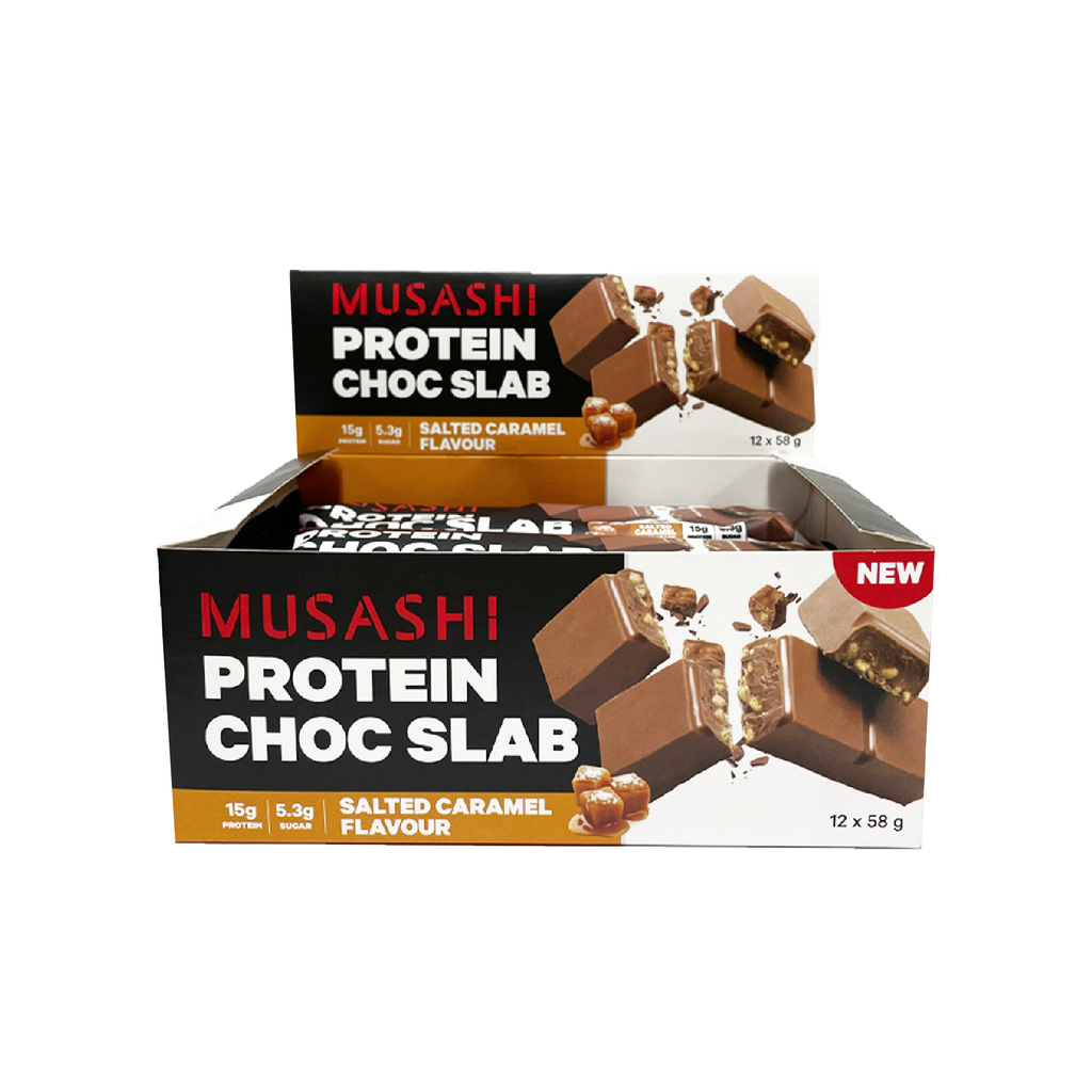 Musashi Protein Slab Bar Choc Salted Caramel Flavour 58g (Box of 12