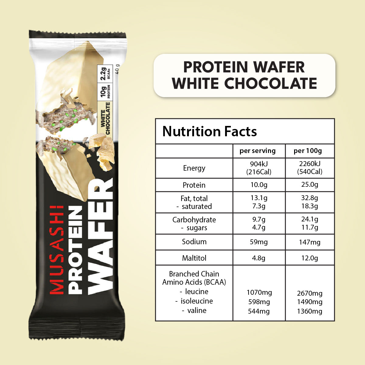 Musashi Protein Wafer Bar White Chocolate 40g (Box of 12)