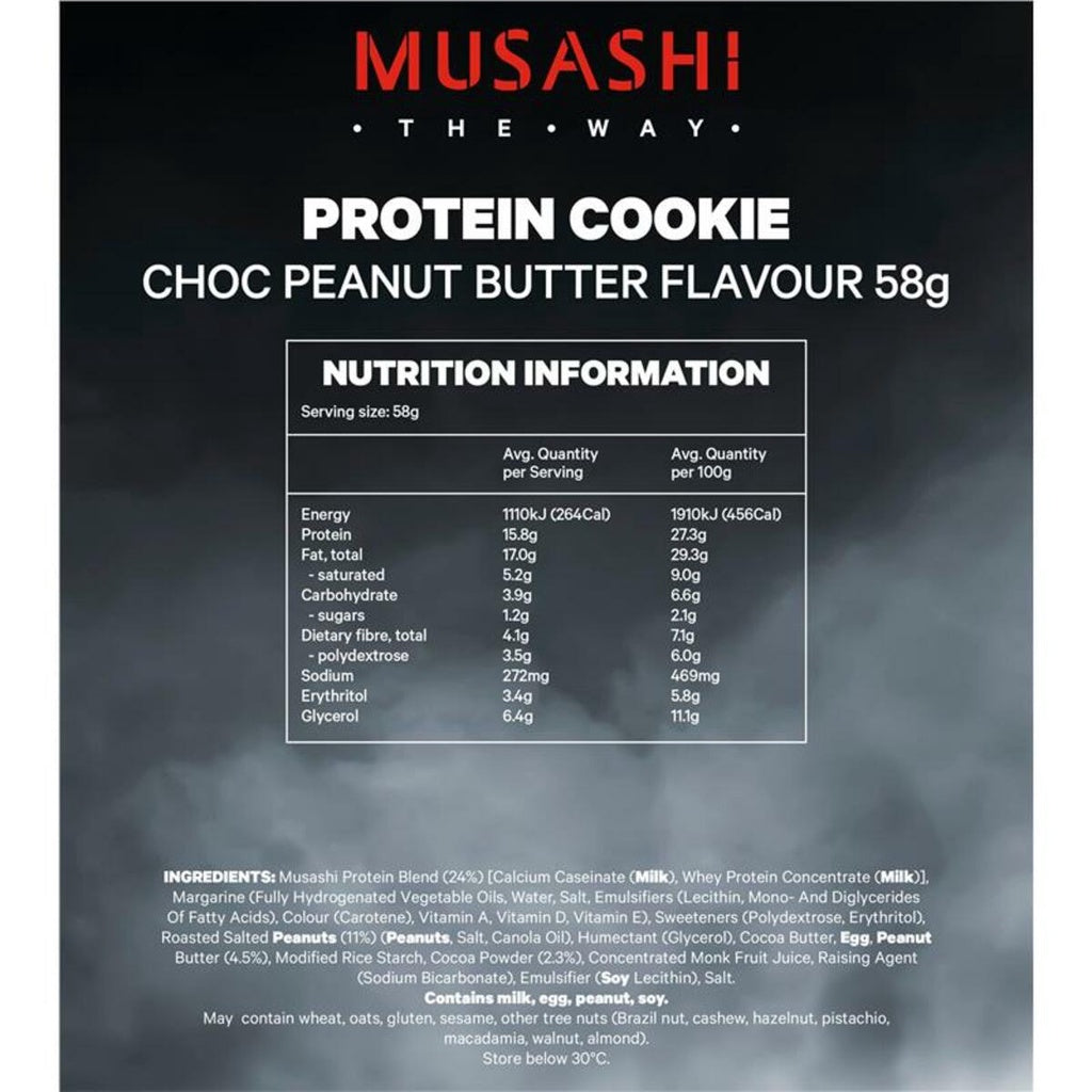 Musashi Protein Cookie Choc Peanut Butter Flavour 58g (Box of 12)