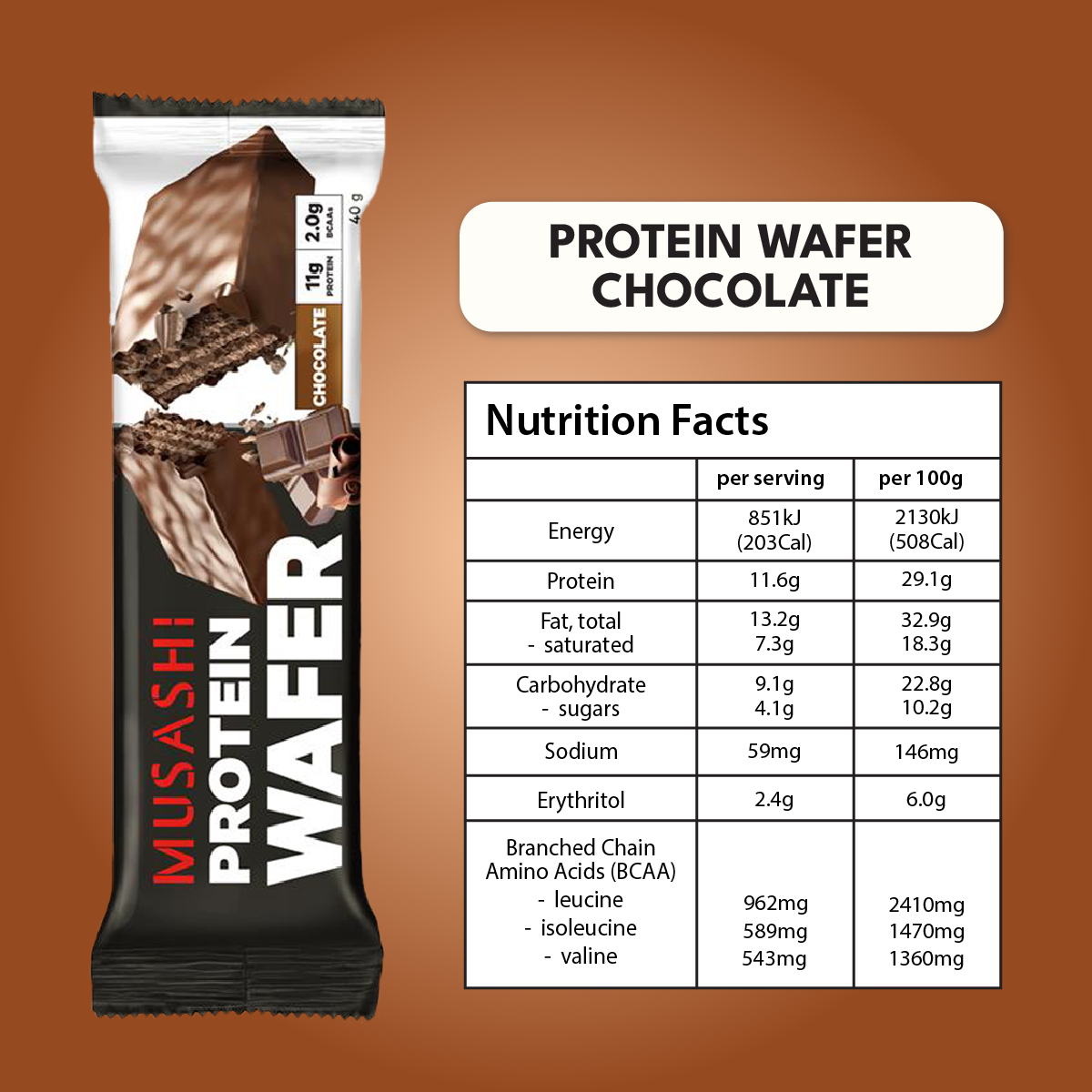 Musashi Protein Wafer Bar Chocolate 40g (Box of 12)