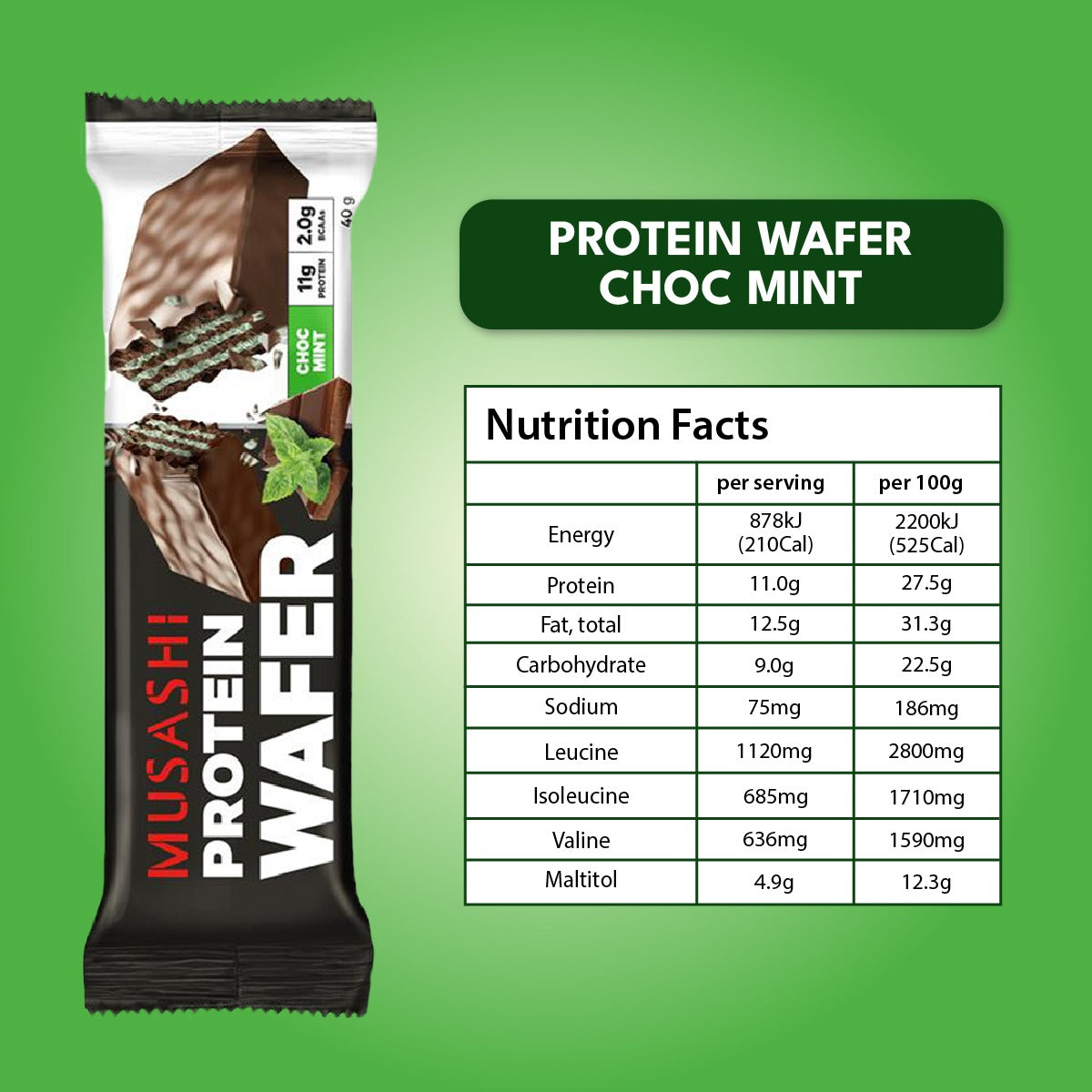 Musashi Protein Wafer Bar Choc Mint 40g (Box of 12)