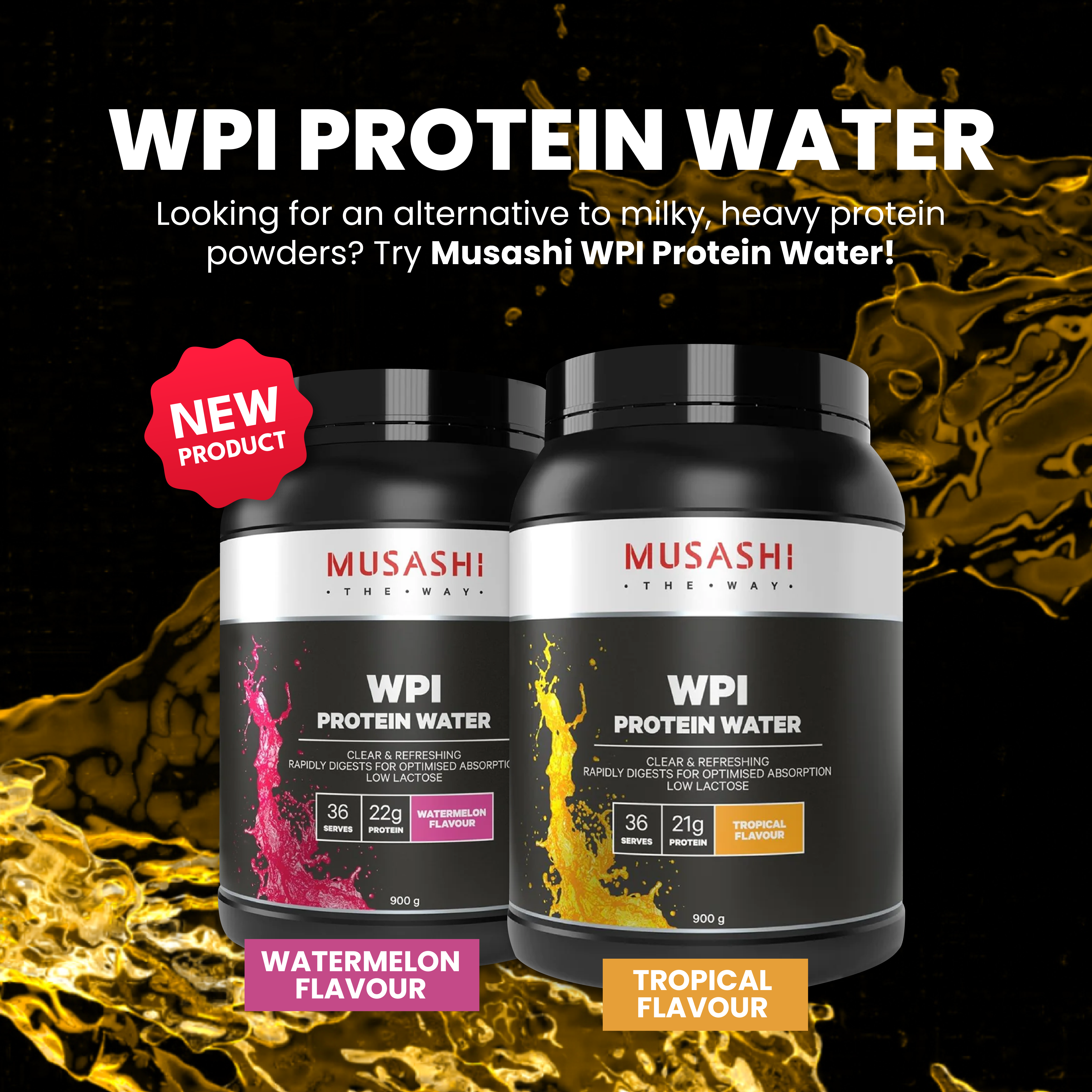 Musashi WPI Protein Water Tropical 900g