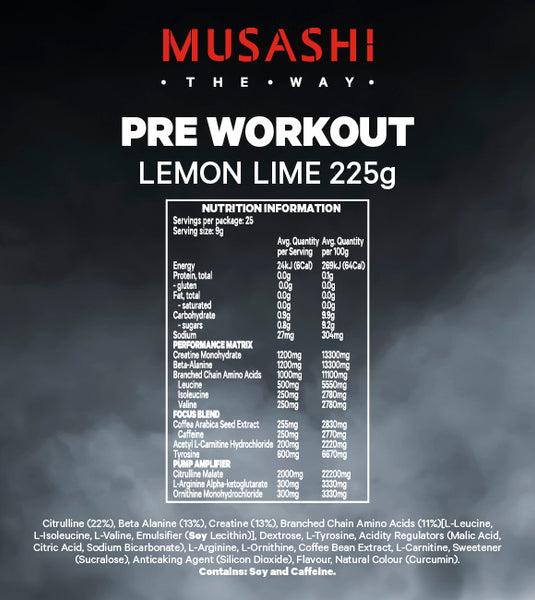 Musashi PreWorkout, Lemon Lime, 225g, 1s 360activ