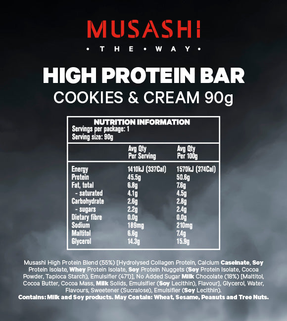 Musashi High Protein Bar Cookies And Cream 90g Box Of 12 360activ 6248