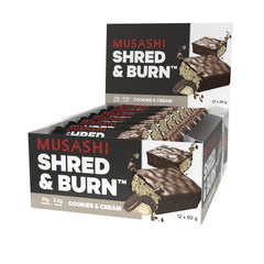 Musashi Shred&Burn Low Carb Bar Cookies&Cream 60g (Box of 12)