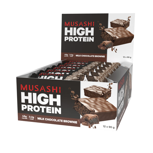 Musashi High Protein Bar Milk Choc Brownie 90g (Box of 12)