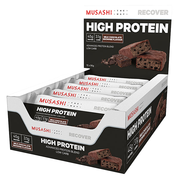 Musashi High Protein Bar Milk Choc Brownie 90g (Box Of 12) – 360activ