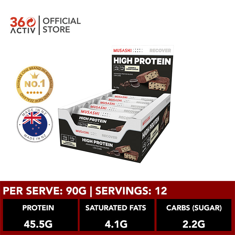 Musashi High Protein Bar Cookies And Cream 90g Box Of 12 360activ 9619