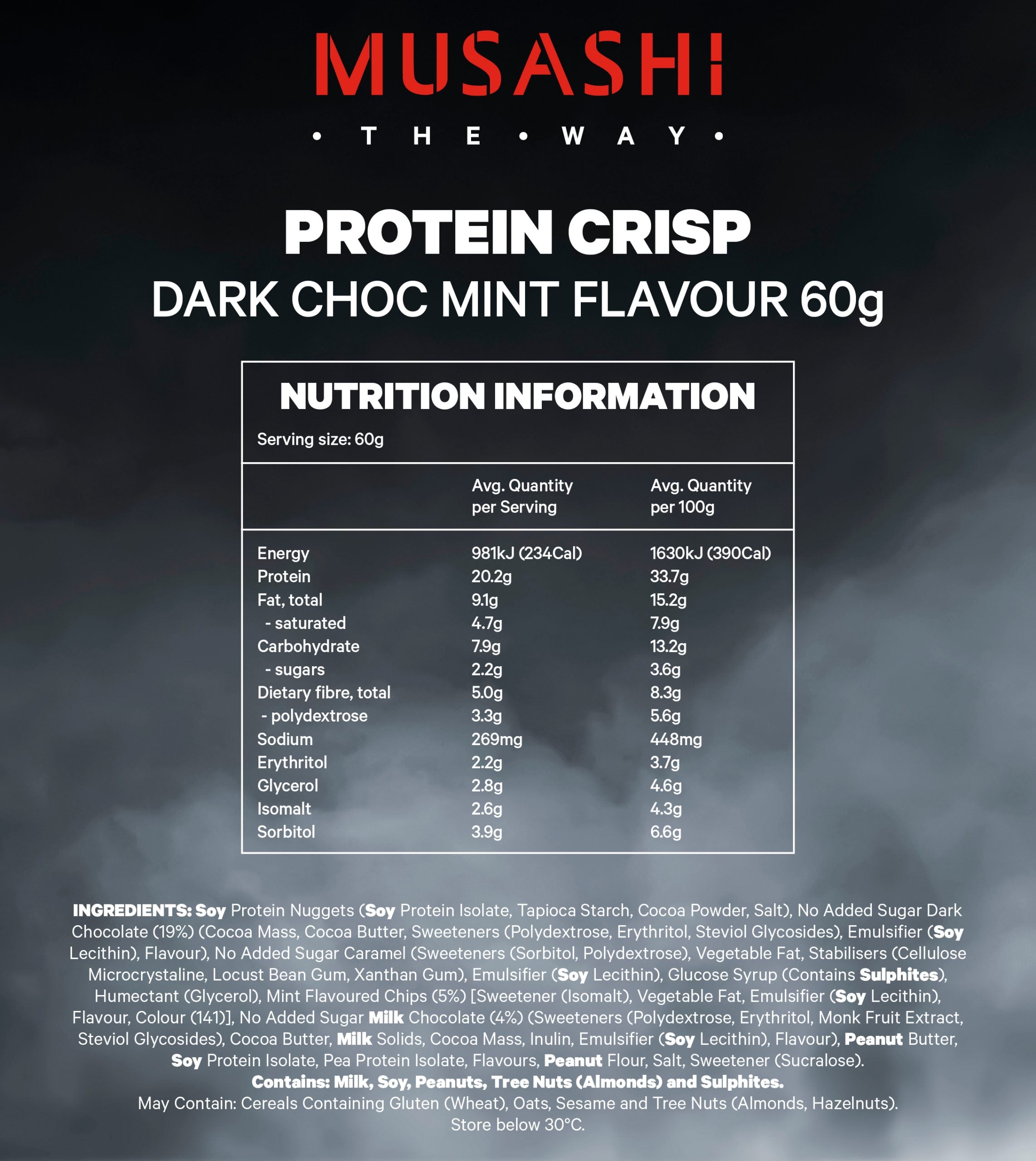 Musashi Protein Crisp Bar Dark Choc Mint 60g (Box of 12)